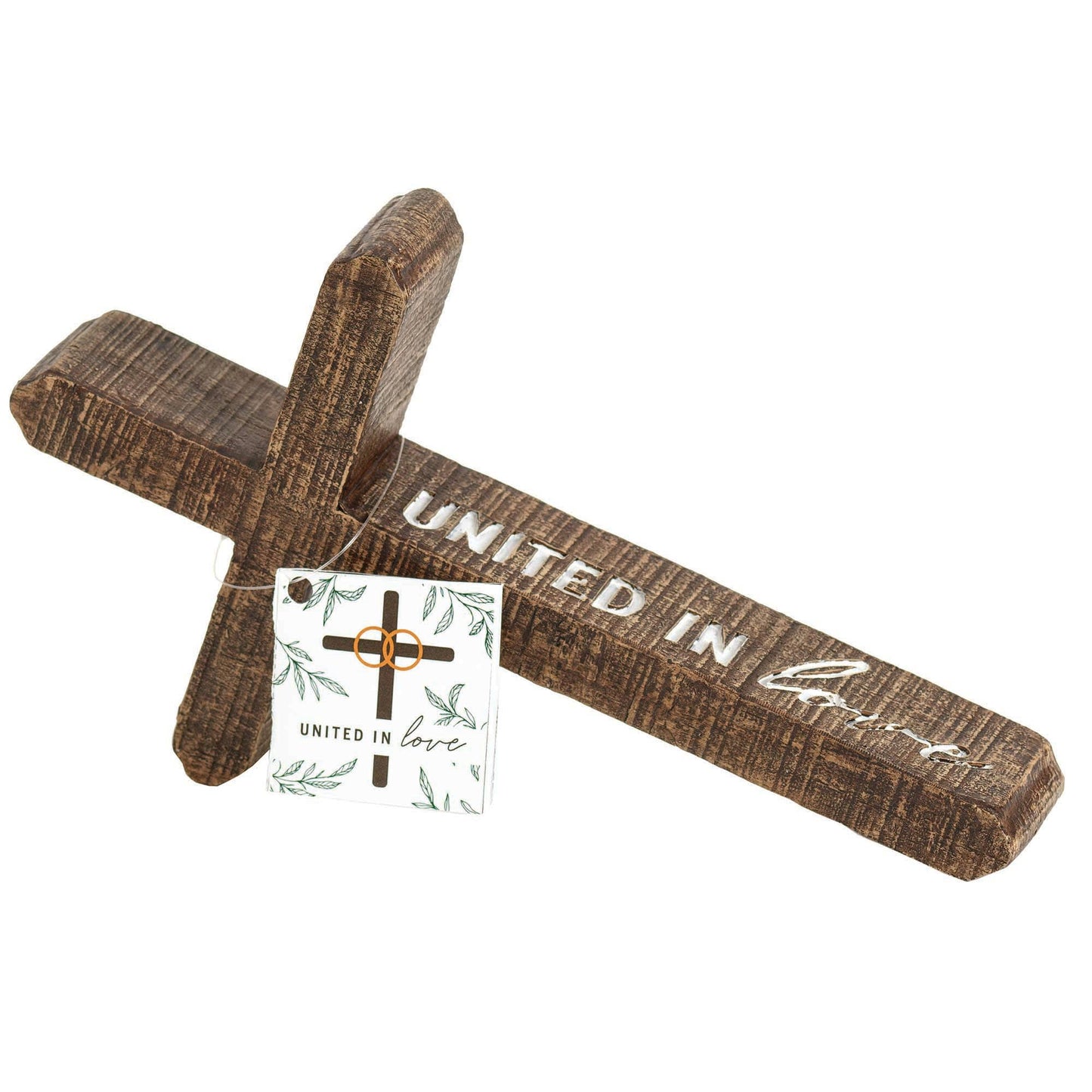 Tabletop Leaning Cross - 50th Anniversary Faith-Based Weathered Wood Look