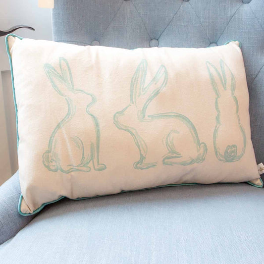 Lumbar Pillow Easter Bunny Silhouettes Soft White With Light Blue Edge