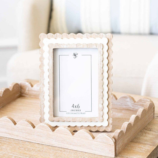 6x8 Inch Photo Frame Wood Scallop- Holds 4x6 Photos Home Decor