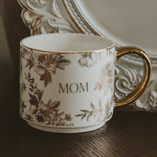 Gold Delft Mom Mug | 14oz Fine Bone China, Real Gold Accents | Mother's Day & Everyday Gift