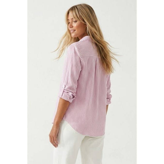 Shirt Striped Button Up Collar