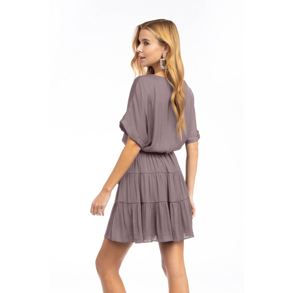 Short Sleeve Tiered Mini Dress - Front Button, Tie Waist, Little Dress