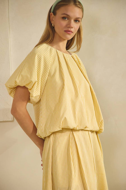 Gingham Bubble Top And Skirt Set- HOT SELLER- Modest Fashion