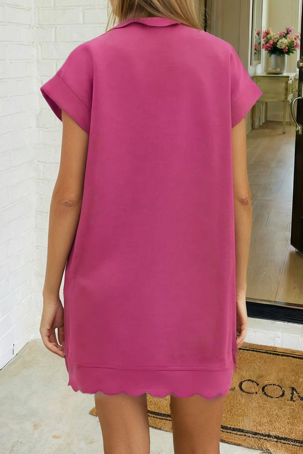 Bright Solid Color Scallop Trimmed Dress