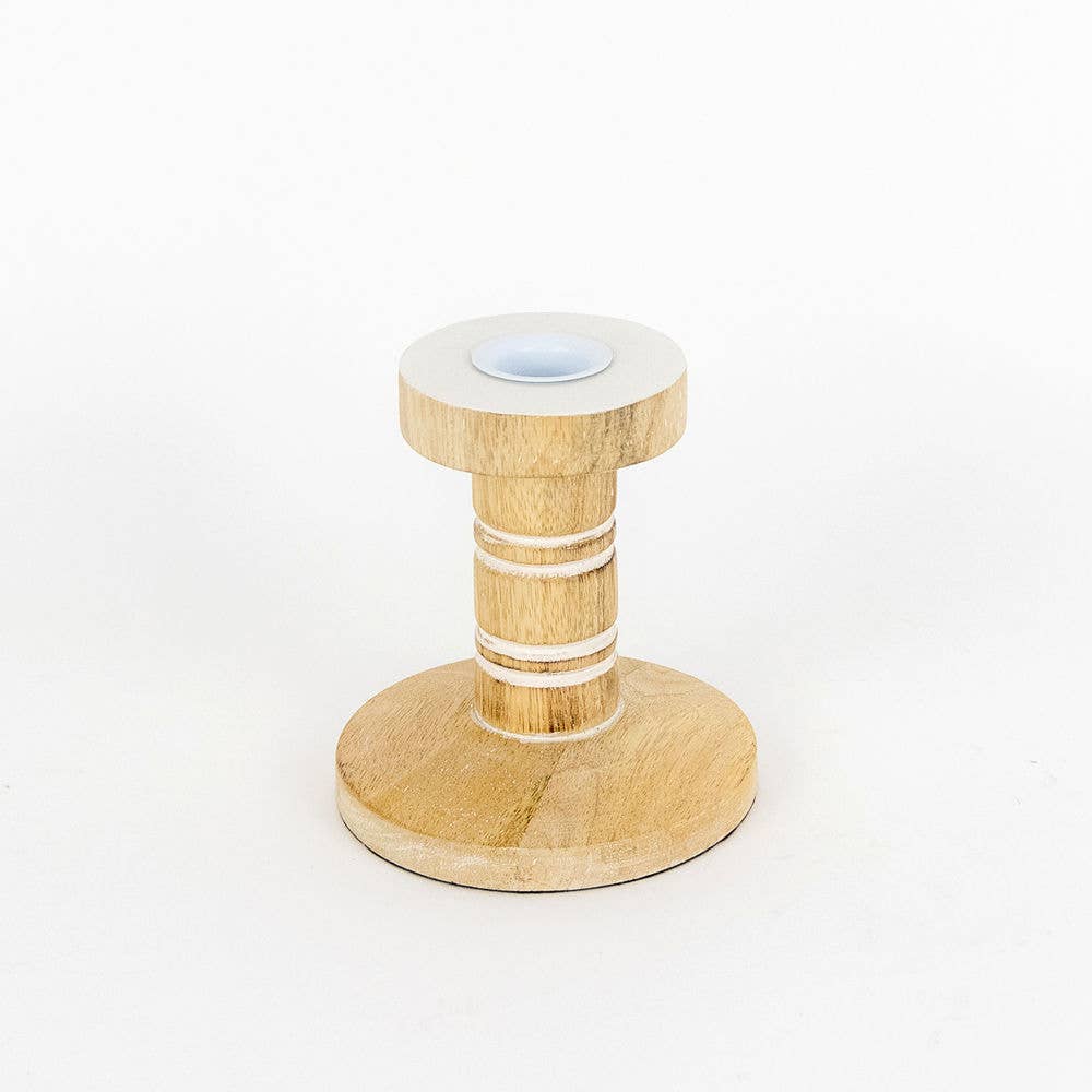 Candle Holder Faith Inspired Mango Wood Natural And White Finish 4x4x2 Inches