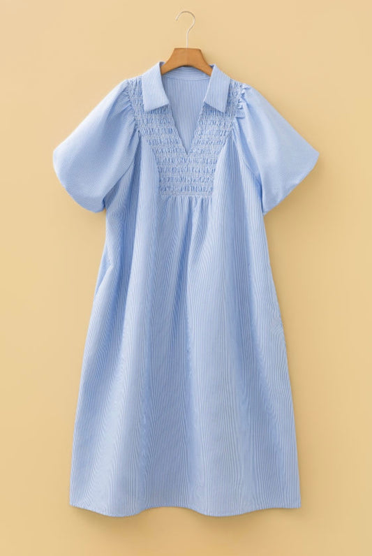 Midi Dress With Smocked Bodice - Sky Blue, Plus Size, Modest Women’s Boutique