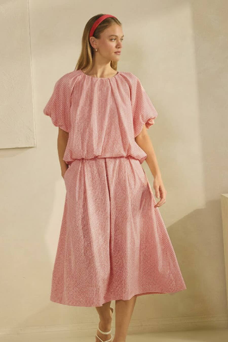 Gingham Bubble Top And Skirt Set- HOT SELLER- Modest Fashion