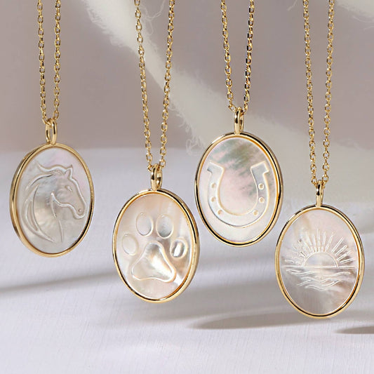 Horseshoe Pendant Necklace - Shell Oval, 18K Gold Plated, Faith-Inspired