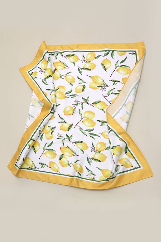 Sunny Bandana Scarf With Silky Feel Lemon Pattern