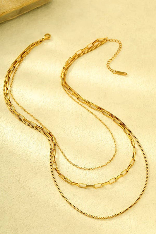Layered Necklace Tarnish Free 18K Stainless Steel Triple Layer