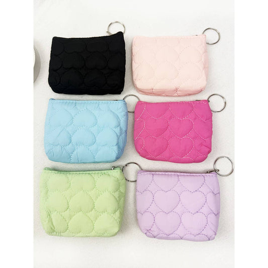 Coin Purse With Key Ring Heart Embossed Detail Mini Size Assorted Colors