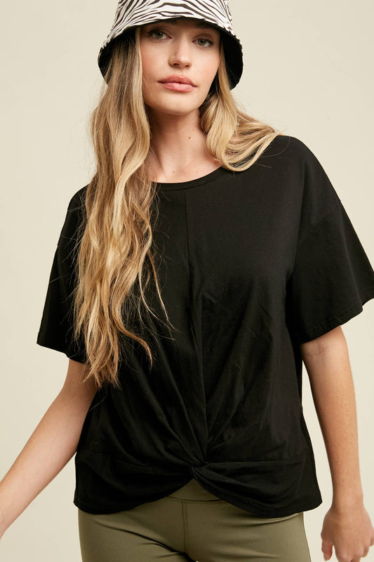 Dressy Twisted Tee Front Relaxed - Soft Cotton Jersey Modest Comfort