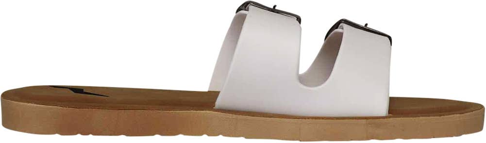 Women’s Two Buckle Slide Sandals White Contoured Footbed Sizes 5 To 10