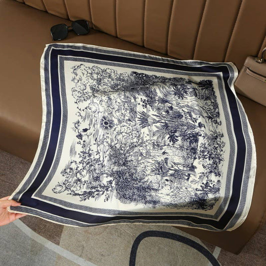 Bandana Scarf, Large Floral Toile Print, Graceful Modest Fashion Accessory