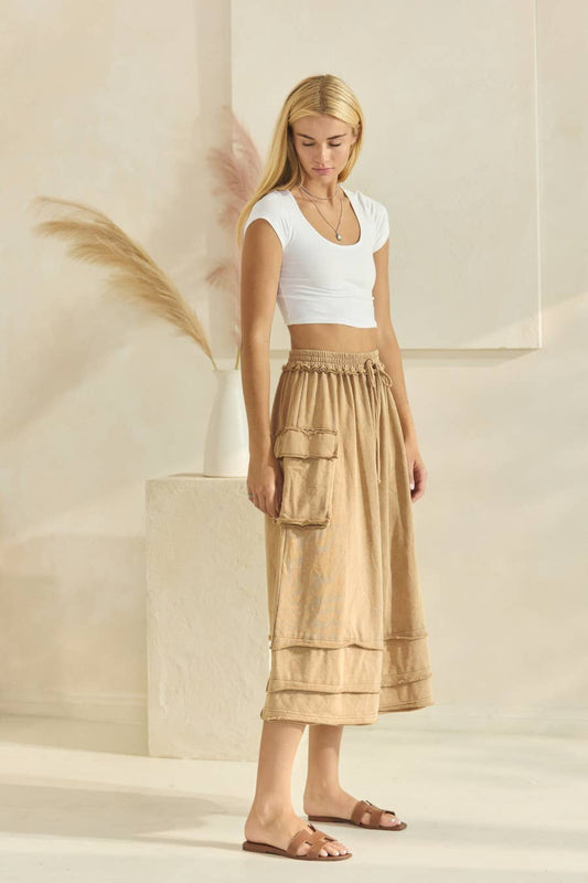Skirt Plus Size Acid Washed French Terry Modest With Cargo Pockets And Seam Detail