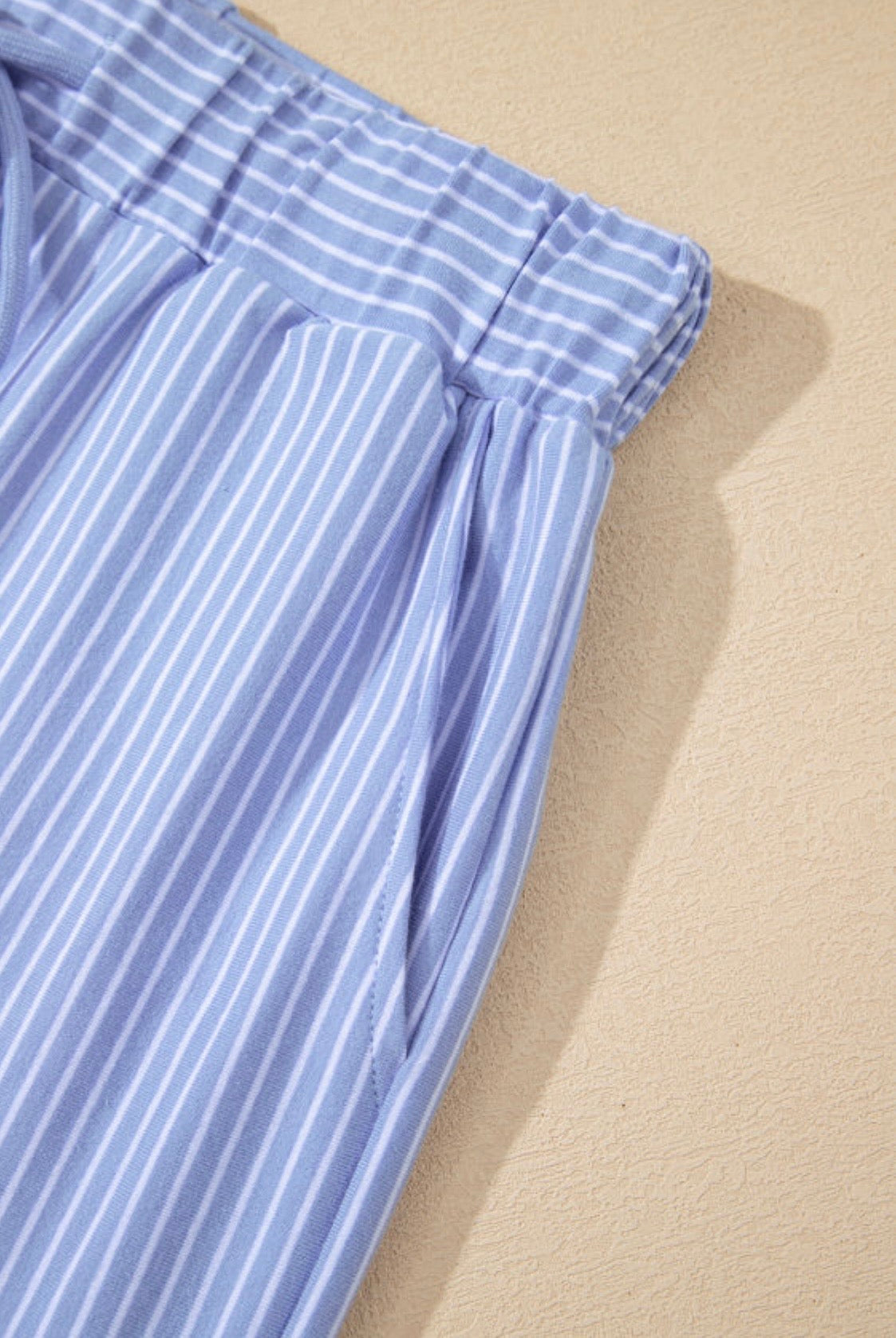 Two Piece Set Le Sage May Modest Boxy Top Elastic Shorts Blue Harbor Stripe