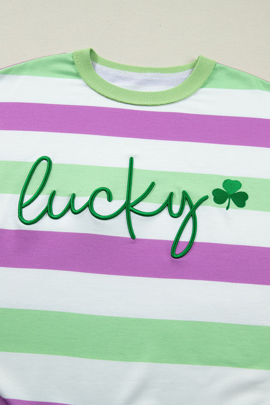 Lucky Clover Embroidered Striped Tee – 50% OFF St. Patrick’s Day Sale