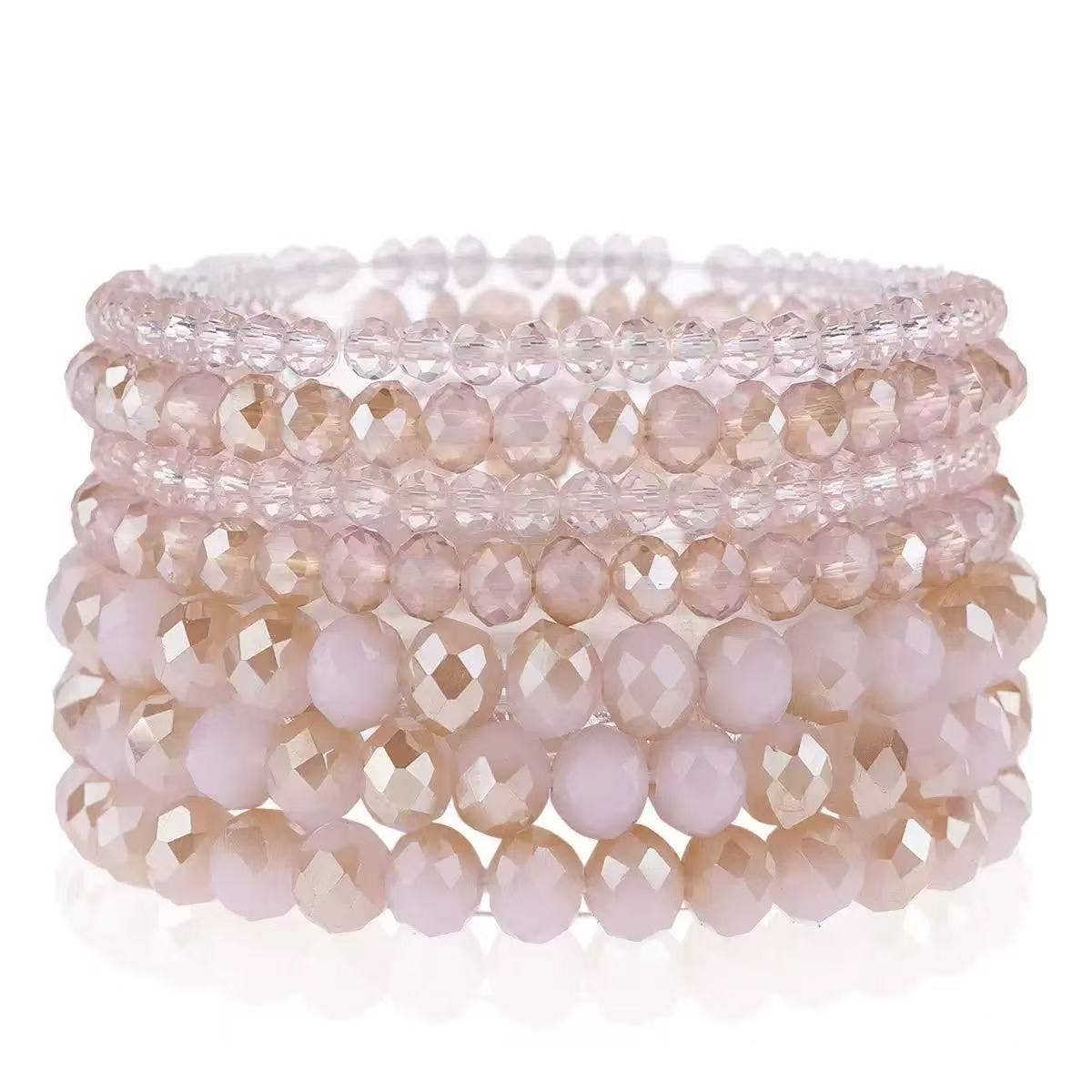 Beaded Bracelet Set Stackable Multi Strand Nude Pink Blush Tones