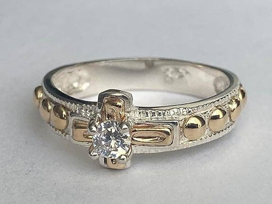 Rosary Ring - Unisex Sterling Silver With 10K Gold Details And Cubic Zirconia