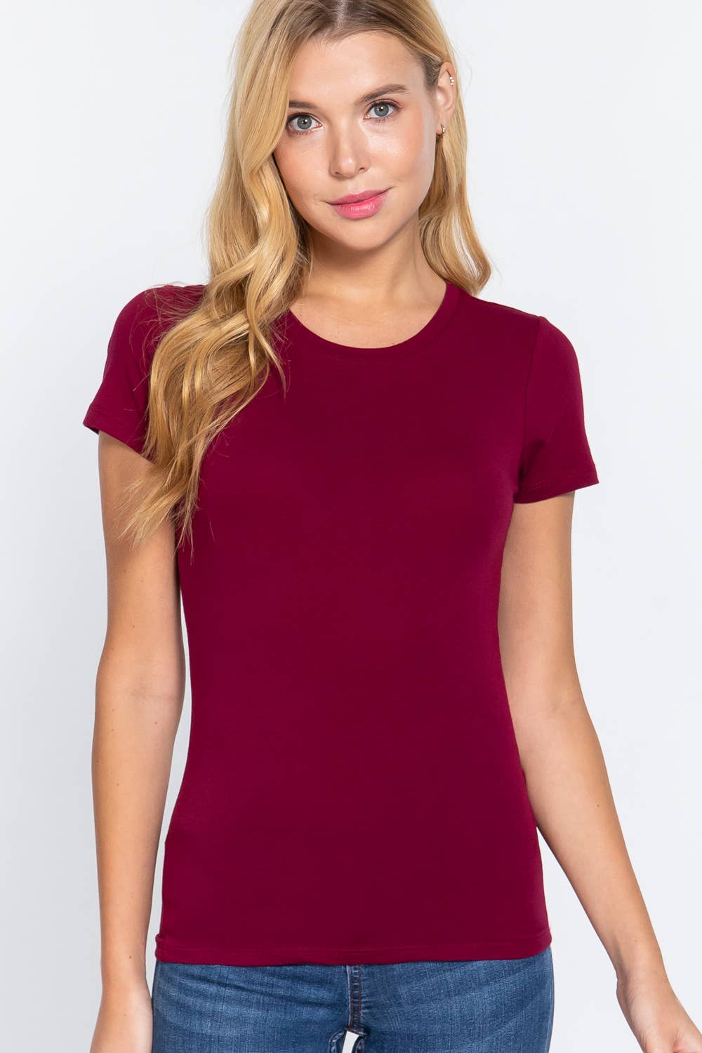 Cotton Jersey Top Fitted Short Sleeve Crew Neck Modest Fashion Faith Based Style