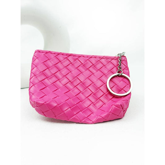 Coin Purse With Key Ring, Weave Pattern Detail, Assorted Colors