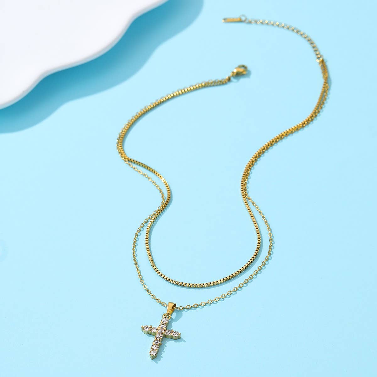 Cross Necklace Tarnish Free 18K Gold Stainless Steel With Crystals Gifts for Her