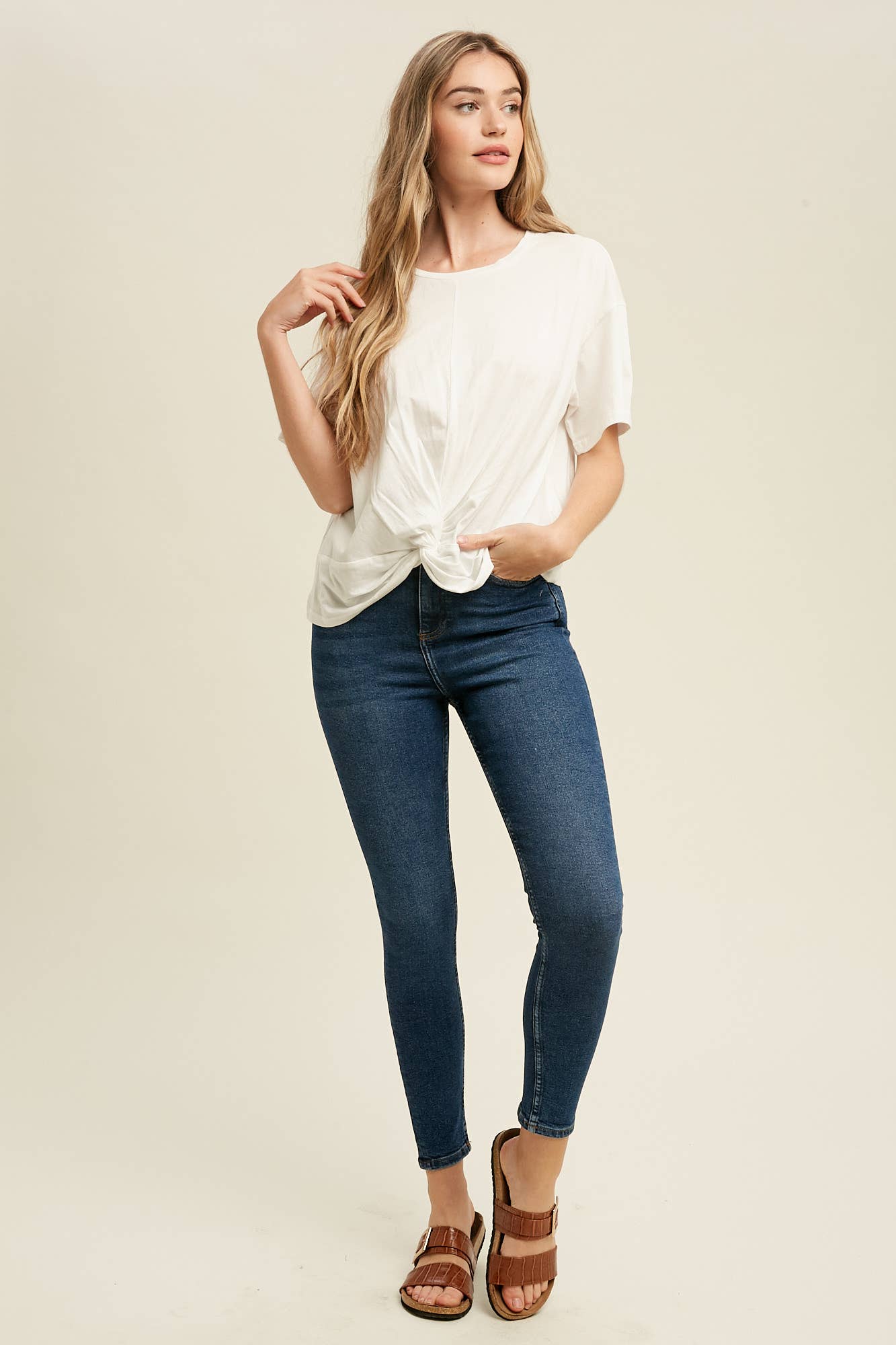 Dressy Twisted Tee Front Relaxed - Soft Cotton Jersey Modest Comfort
