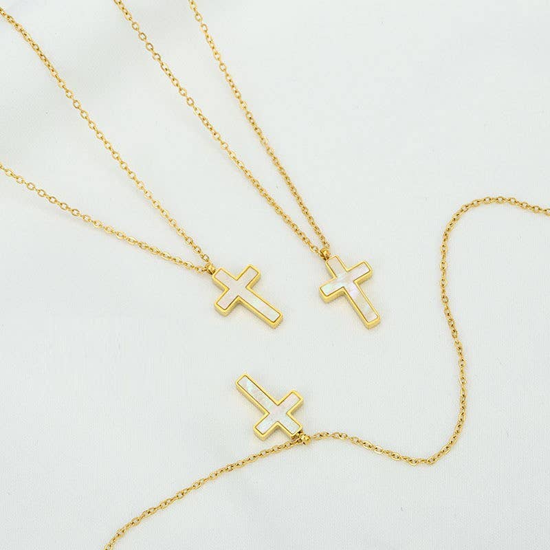 Cross Necklace Tarnish Free 18K Stainless Steel Shell Cross Pendant