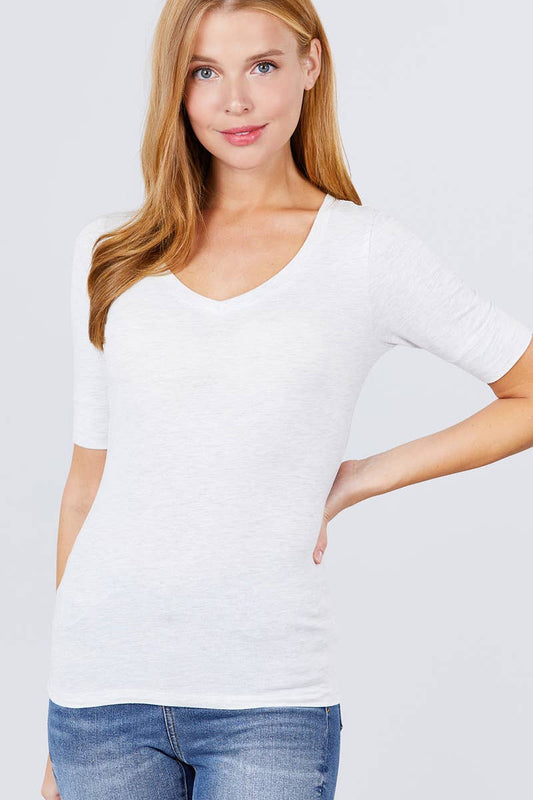 Tee Fitted Elbow Sleeve V-Neck For Women's Boutique Modest Fashion