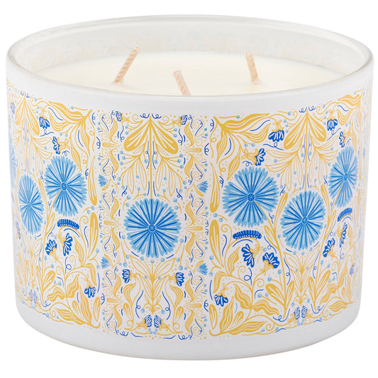 16oz Candle With Floral Folk Art Design On Frosted Glass Gifts For Her