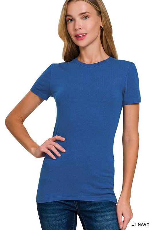 Short Sleeve Cotton Tee Fitted Crew Neck Modest Faith Based Fashion For Women