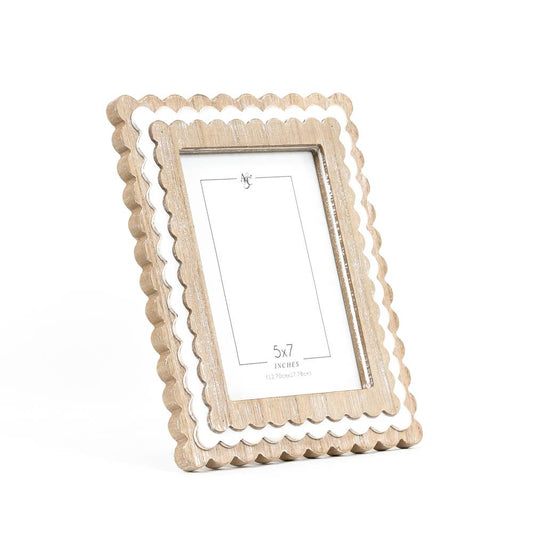 5x7 Inch Photo Frame Scalloped Wood -Natural White Gift For Her