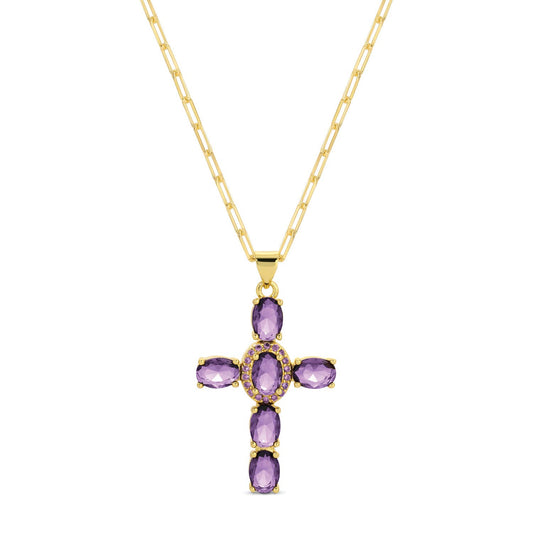 Cross Pendant Necklace With Paperclip Chain – Crystal CZ Pave Center