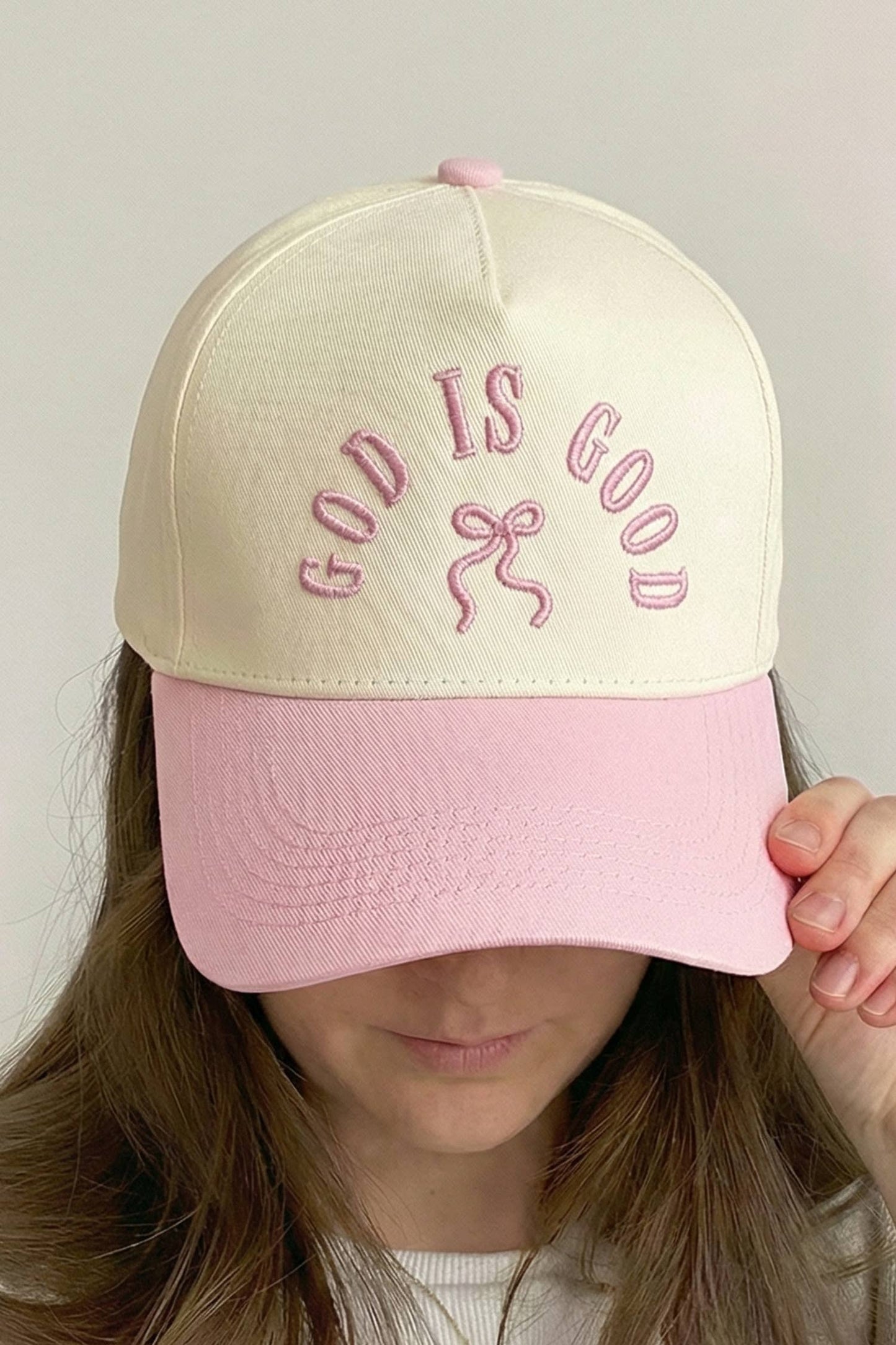 Baseball Cap With Embroidered God Is Good Bow