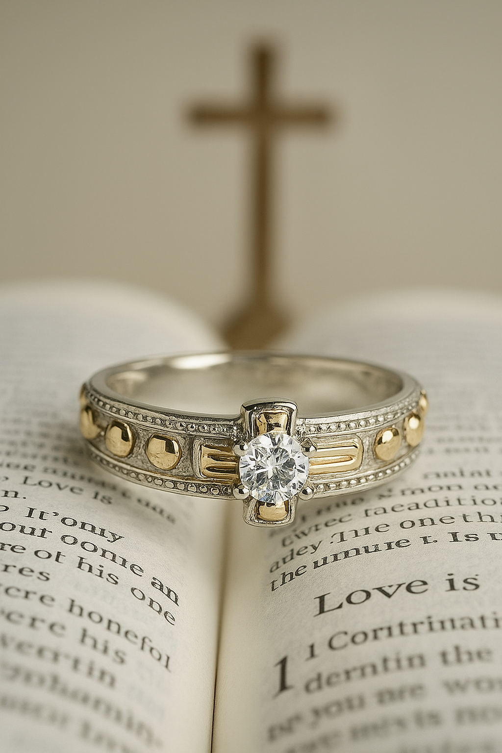 Rosary Ring - Unisex Sterling Silver With 10K Gold Details And Cubic Zirconia
