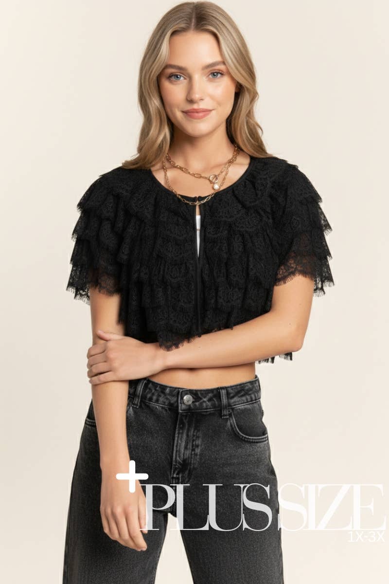 Cardigan With Tiered Lace Cropped Eyelash Fringe Front Tie Modest Fashion