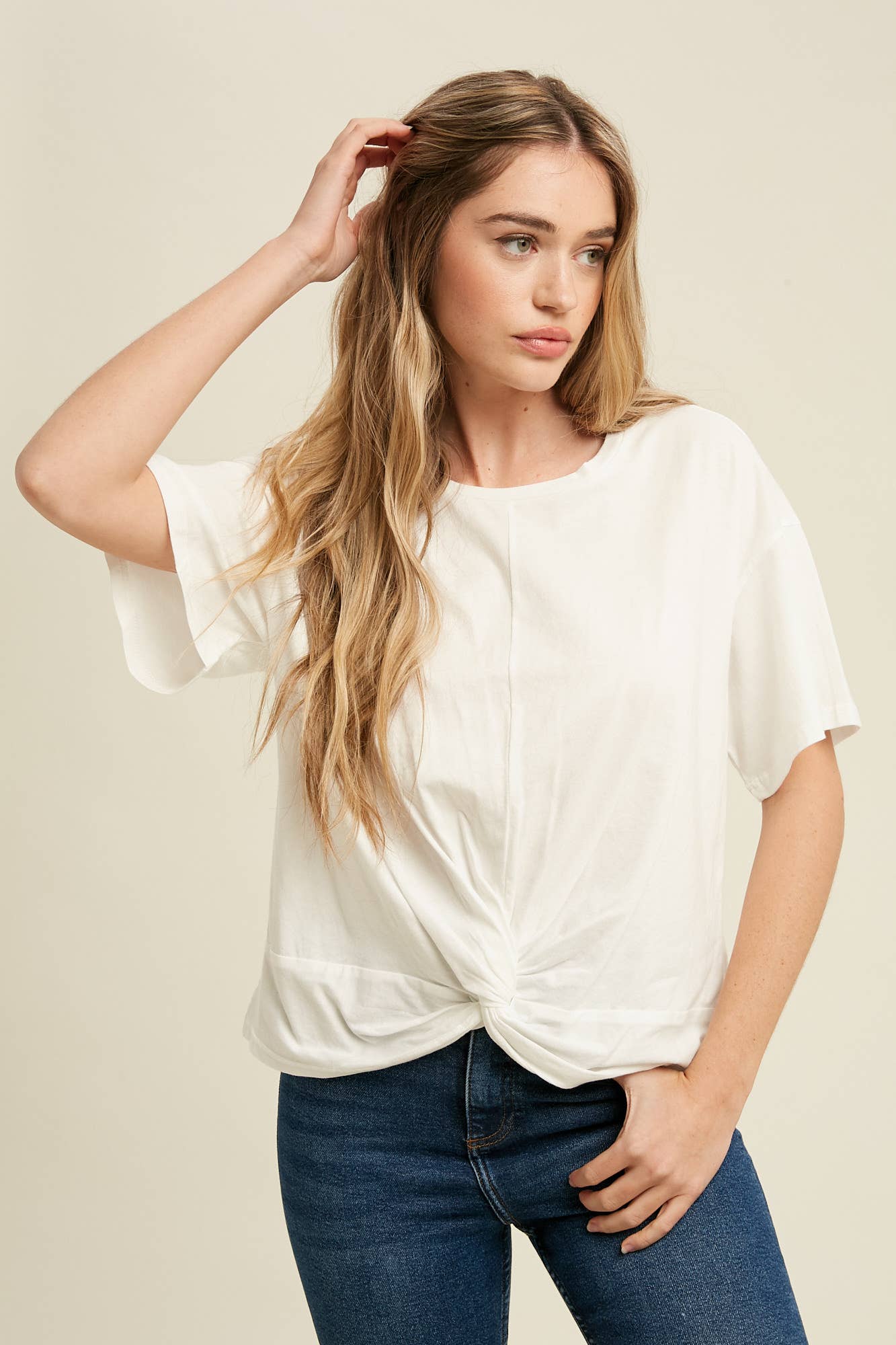 Dressy Twisted Tee Front Relaxed - Soft Cotton Jersey Modest Comfort