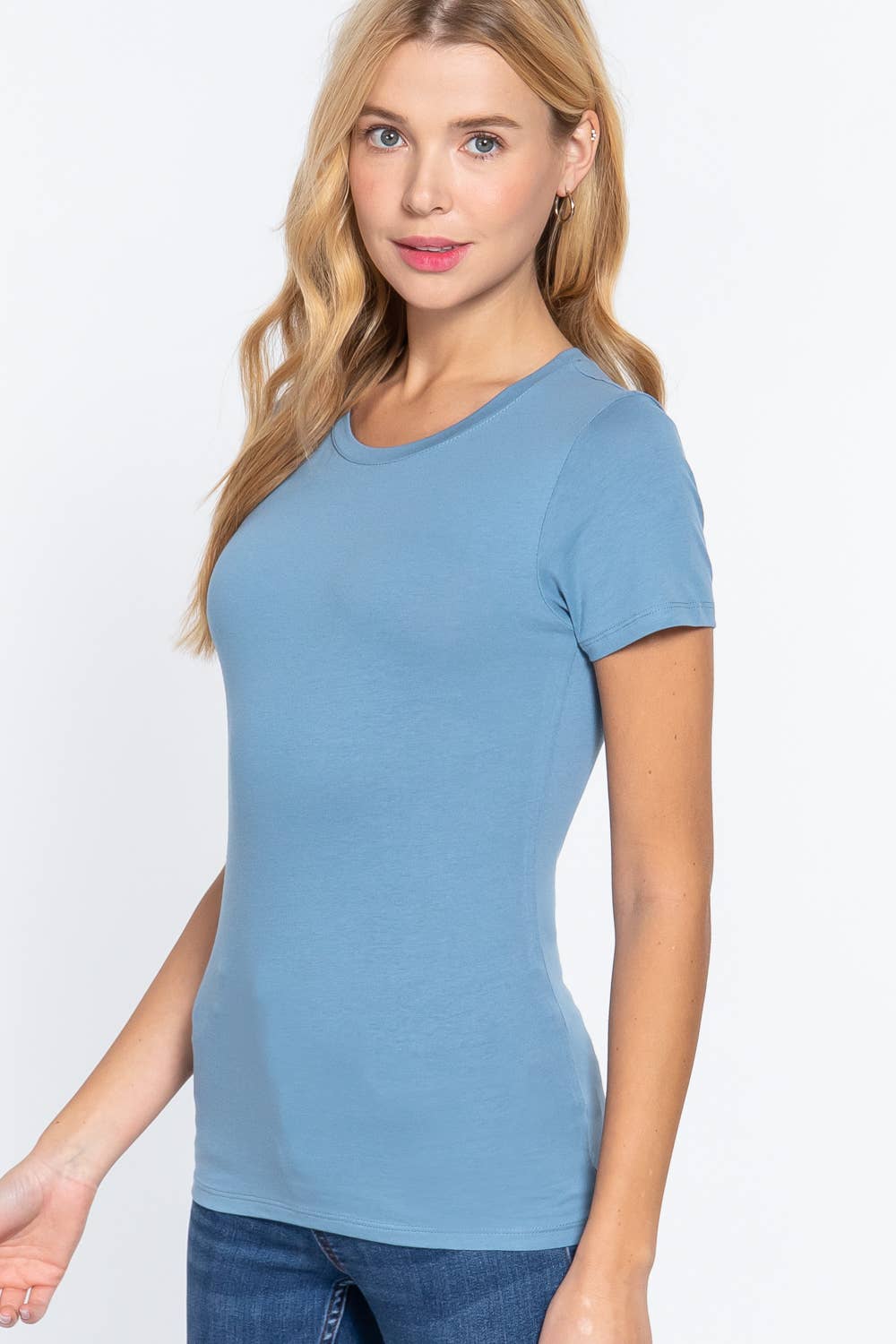 Cotton Jersey Top Fitted Short Sleeve Crew Neck Modest For Easter And Everyday