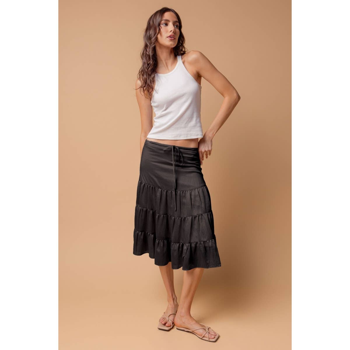 Skirt - Midi Linen Drop- Waist Tiered, Modest Fashion For Women HOT SELLER