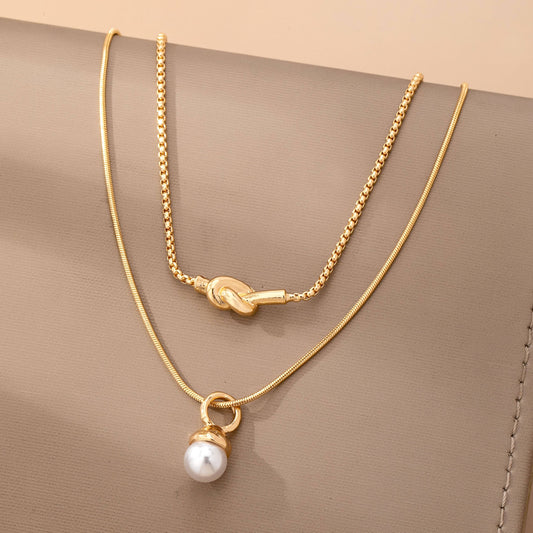Layered Knot Necklace With Love Knot And Acorn Pendant For Gifts For Her