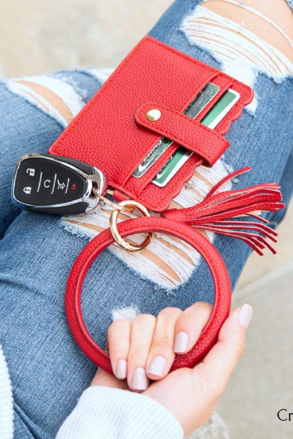 Bangle Keychain Wallet With ID Window In Vegan Leather For Handsfree Chic
