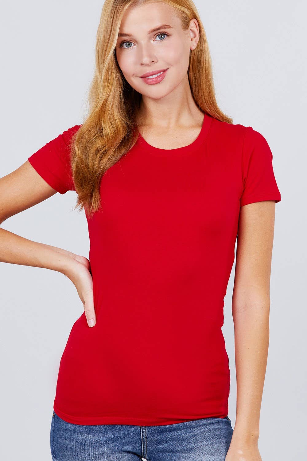 Cotton Jersey Top Fitted Short Sleeve Crew Neck Modest For Easter And Everyday