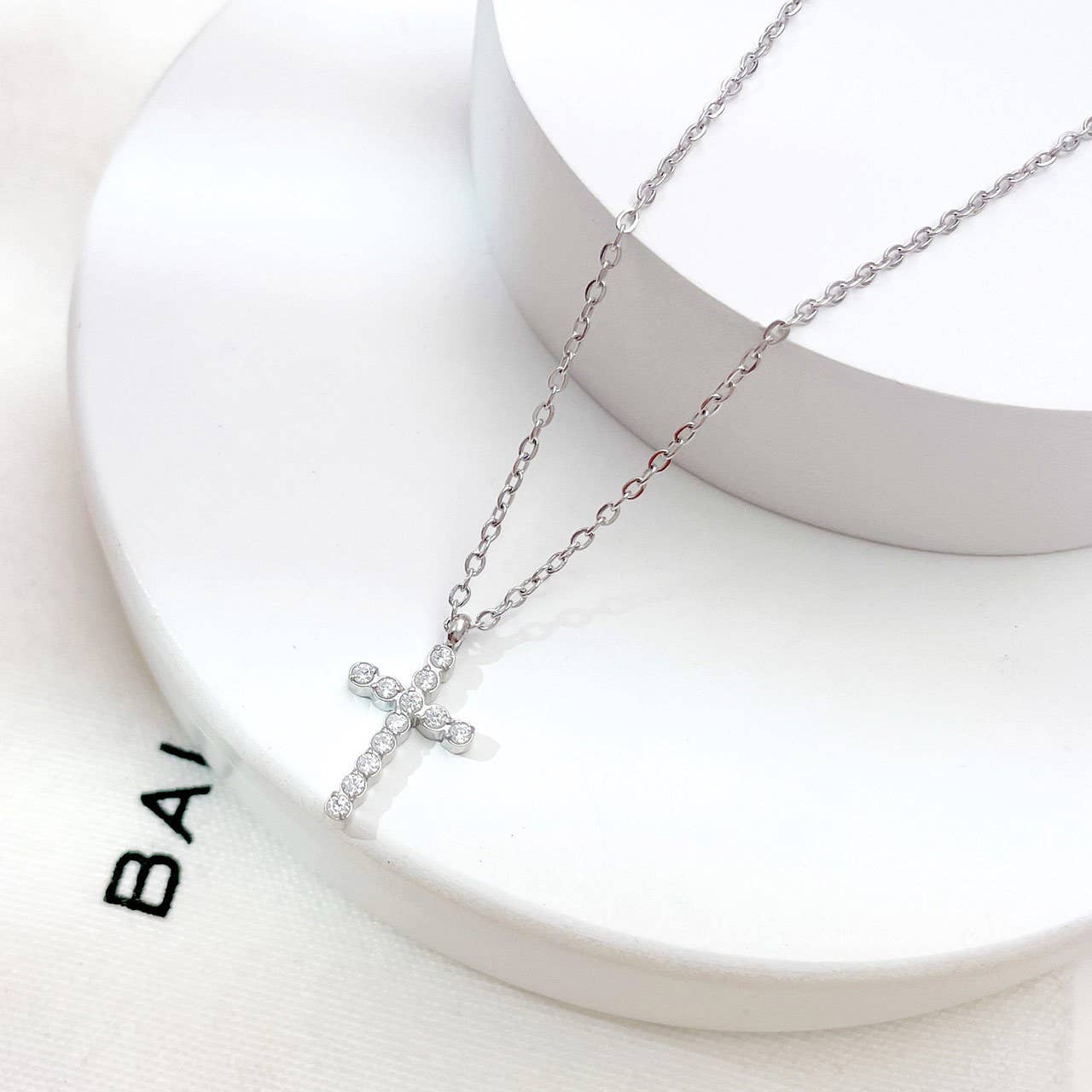 Cross Necklace 18K Gold Finish Tarnish Free Stainless Steel Rhinestone Pendant