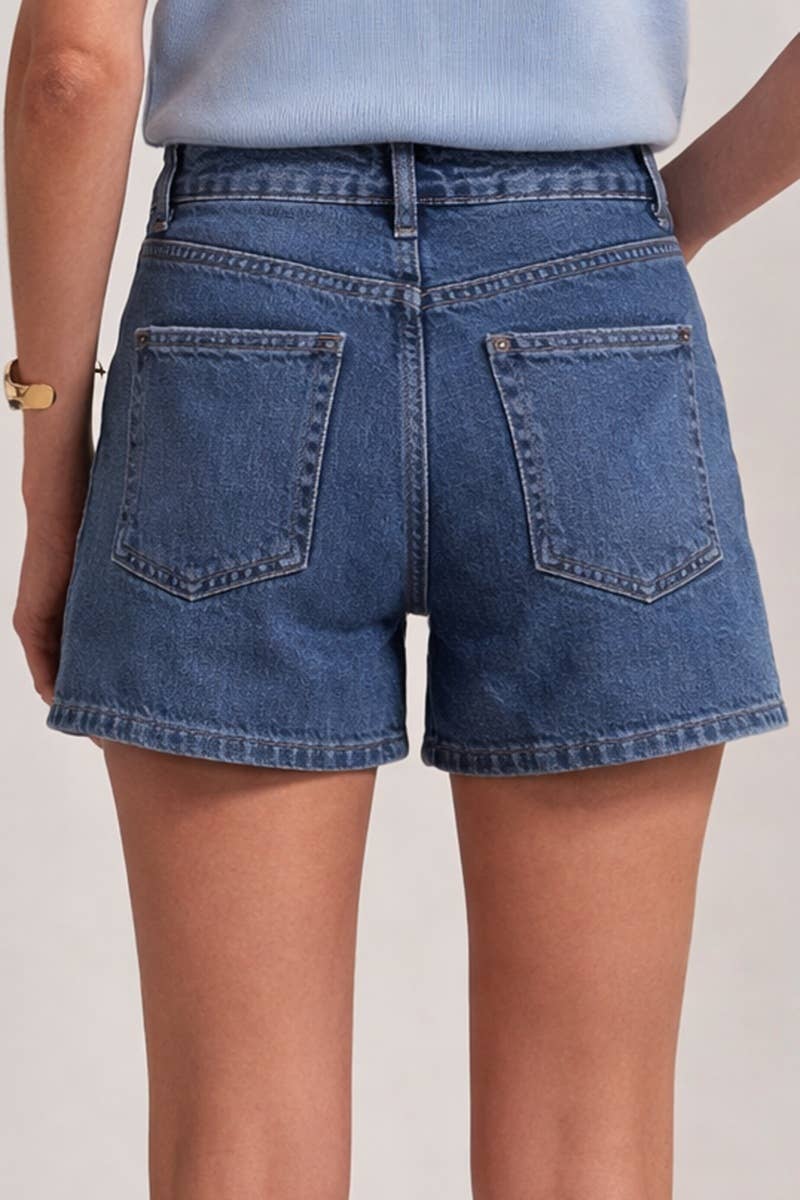 Denim Shorts Mid Rise Wide Leg With Scalloped Front Seam Detail Modest Fashion