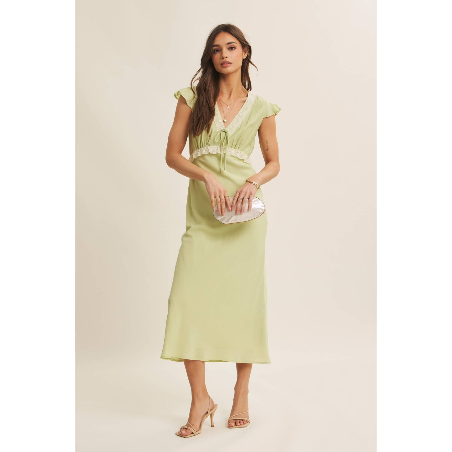 Midi Dress With Lace Trim Slim Fit Waist- Restock March 21st