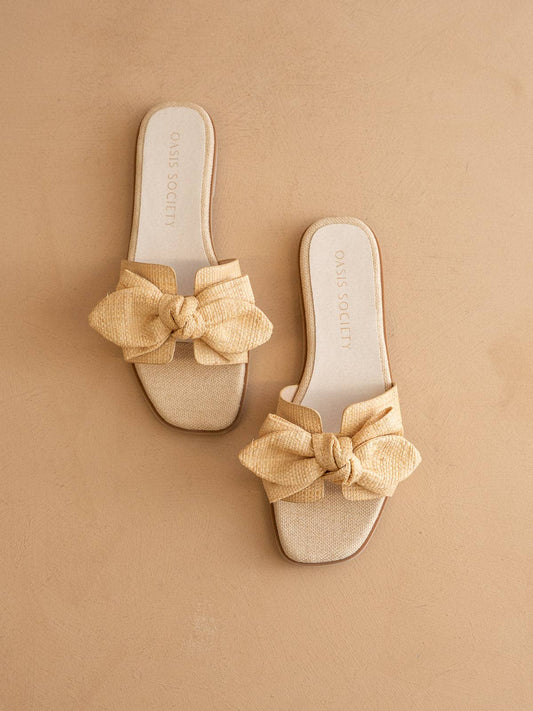Slide Sandal Le Sage May Ginny Raffia Bow With DreamCloud Sole Natural