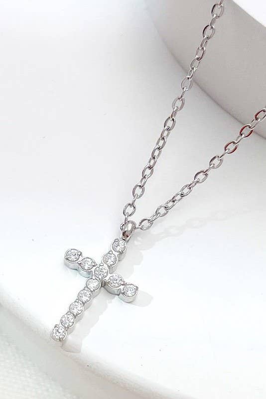 Cross Necklace 18K Gold Finish Tarnish Free Stainless Steel Rhinestone Pendant