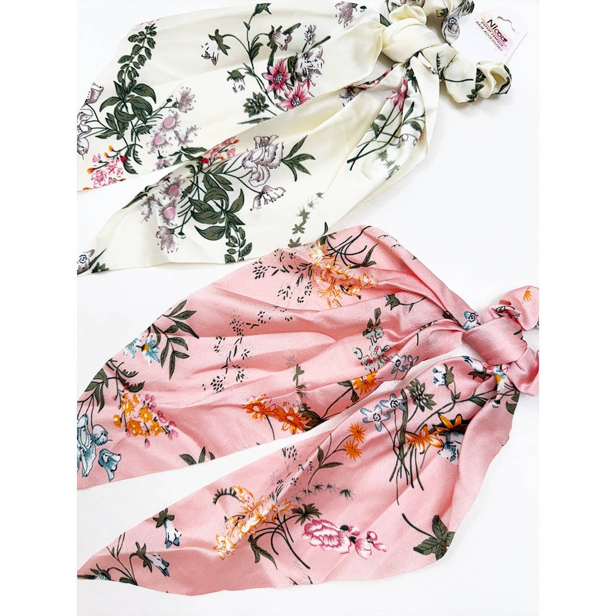 Hair Scrunchie Satin Floral Long Tail Accessory Modest Fashion