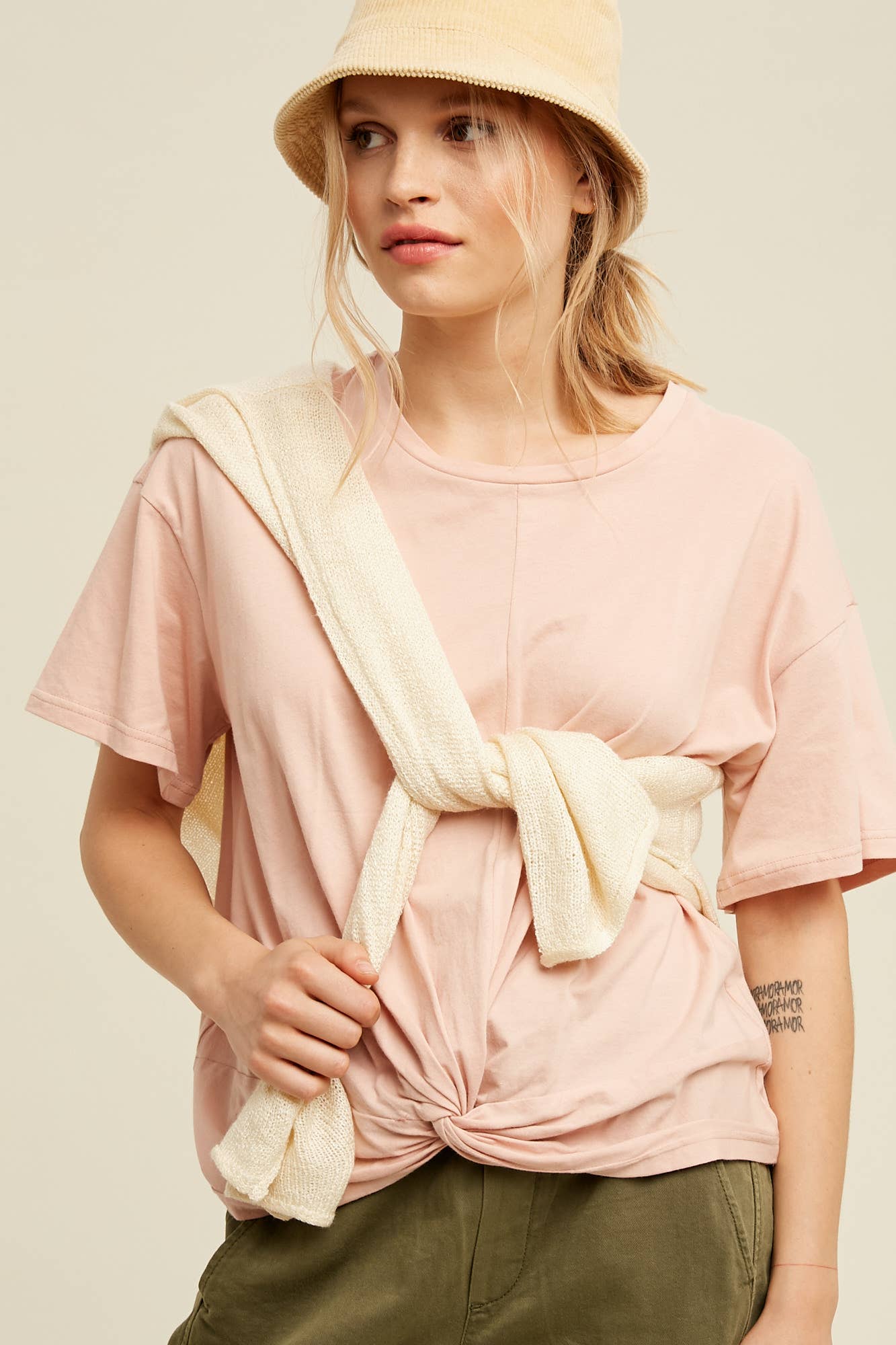 Dressy Twisted Tee Front Relaxed - Soft Cotton Jersey Modest Comfort