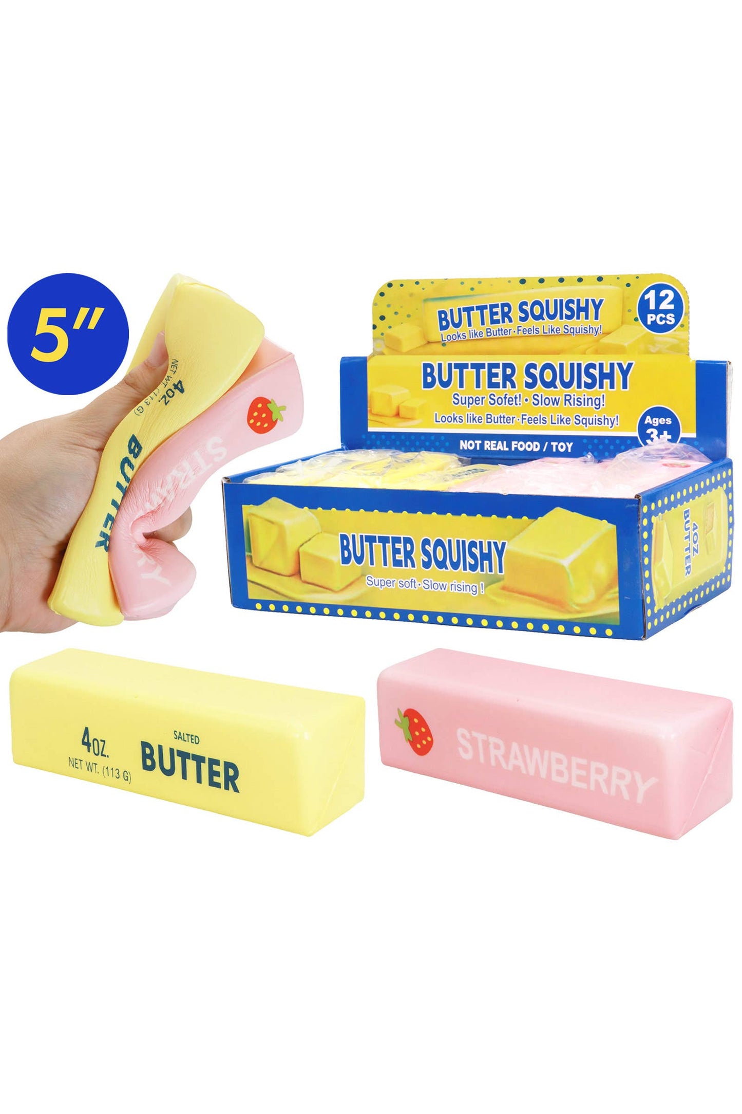 Butter scented slow-rising foam squishy, 5-inch desk stress relief toy in yellow and pink butter blocks (12 pcs).